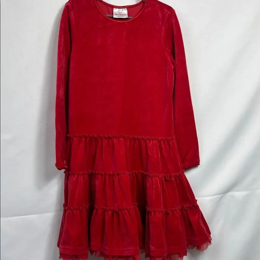 Hanna Andersson Red Velour tiered long sleeve dress size 8